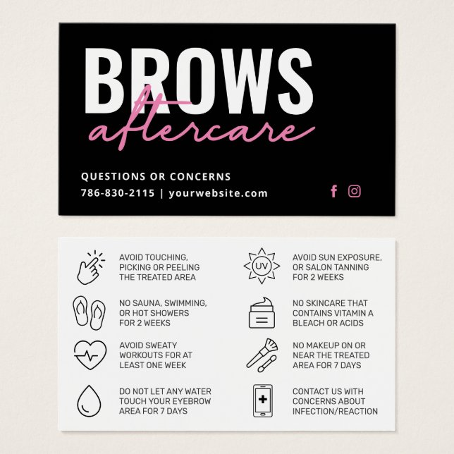 Modern Brows Aftercare PMU Brow Instructions Card  (Vorne & Hinten)