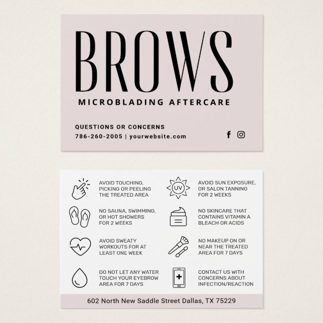 Modern Brows Aftercare PMU Brow Instructions Card  (Vorne & Hinten)