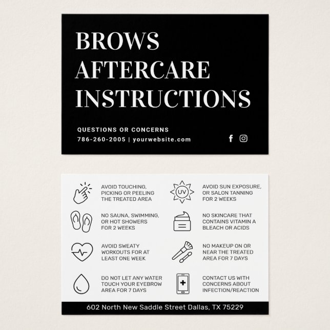 Modern Brows Aftercare PMU Brow Instructions Card  (Vorne & Hinten)
