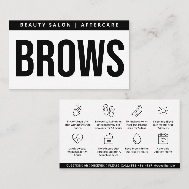 Modern Brows Aftercare PMU Brow Instructions Card  Visitenkarte (Vorne/Hinten)