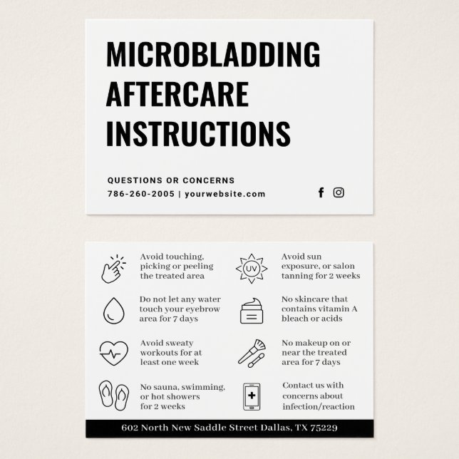 Modern Brows Microblading Instructions Card (Vorne & Hinten)