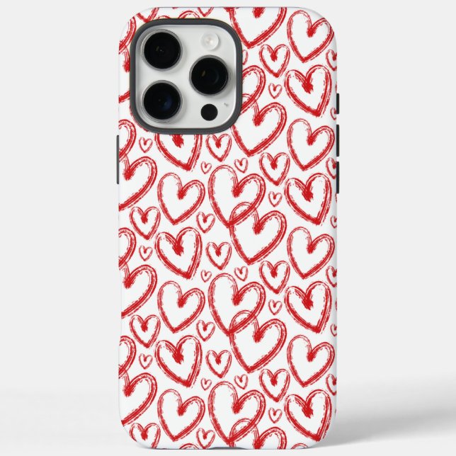 Modern Brush Heart Red White Pattern Case-Mate iPhone Hülle (Rückseite)