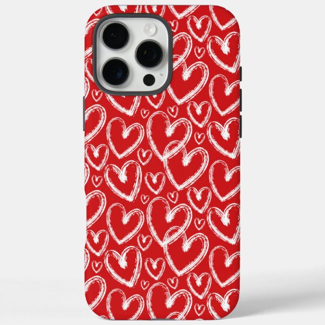 Modern Brush Heart Red White Pattern Case-Mate iPhone Hülle (Rückseite)