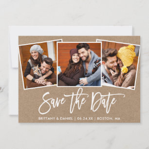 Modern Brush Script 3 Foto Collage Kraft Save The Date