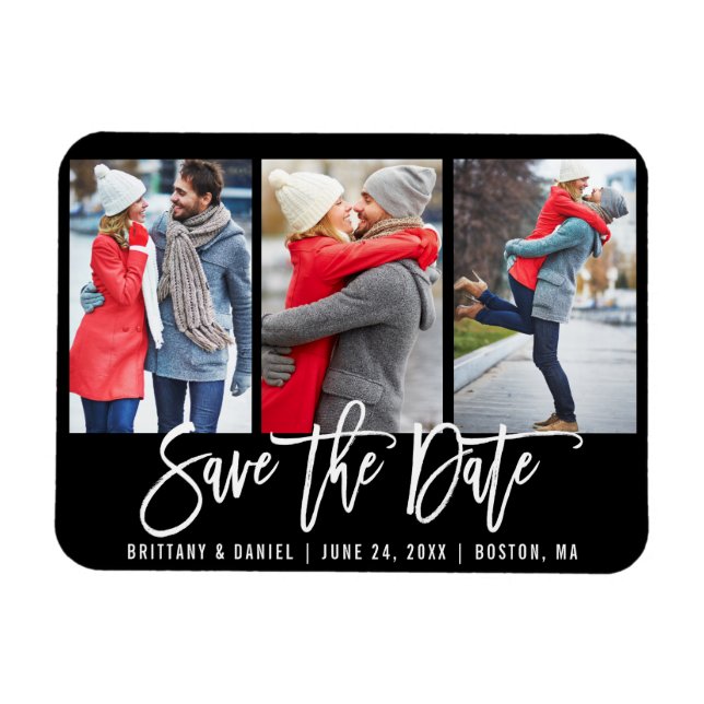 Modern Brush Script 3 Foto Save the Date blau Magnet (Horizontal)
