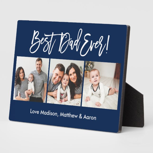 Modern Brush Script 3 Fotos Bester Vater je Blau Fotoplatte (Seite)