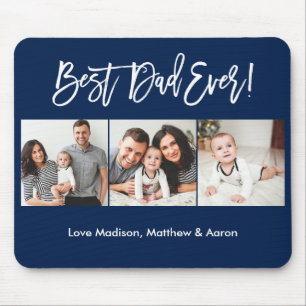 Modern Brush Script 3 Fotos Bester Vater je Blau Mousepad