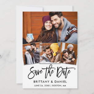 Modern Brush Script 4 Foto Collage Couple Save The Date