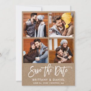 Modern Brush Script 4 Foto Couple Kraft Save The Date