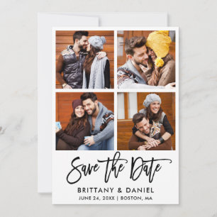 Modern Brush Script 4 Foto Couple Save The Date