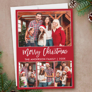 Modern Brush Script 4 Fotos Frohe Weihnachten Rot