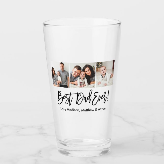 Modern Brush Script Best Vater Ever 3 Foto  Glas (Vorderseite)