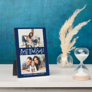 Modern Brush Script Bester Vater je 2 Foto Blau Fotoplatte