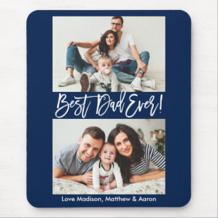 Modern Brush Script Bester Vater je 2 Foto Blau Mousepad