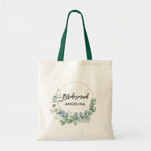 Modern Brush Script Botanische Grüne Bridesmaid Tragetasche