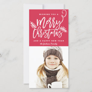 Modern Brush Script Bright Christmas Holiday Foto Feiertagskarte