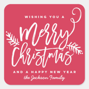 Modern Brush Script Bright Christmas Holiday Red Quadratischer Aufkleber