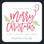 Modern Brush Script Bright Christmas Quadratischer Aufkleber<br><div class="desc">Machen Sie eine atemberaubende Aussage in dieser Urlaubssaison mit diesem stilvollen Urlaubsaufkleber mit "Frohe Weihnachten" in einem Bürstenskript-Schriftart. Für weitere Stücke in diesem Design kaufen Sie unseren Online-Shop!</div>