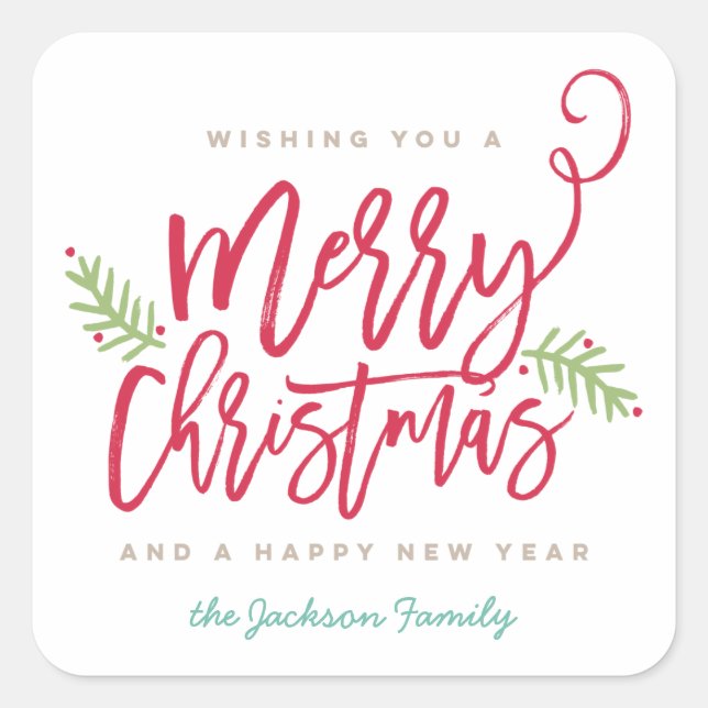 Modern Brush Script Bright Christmas Quadratischer Aufkleber (Vorderseite)