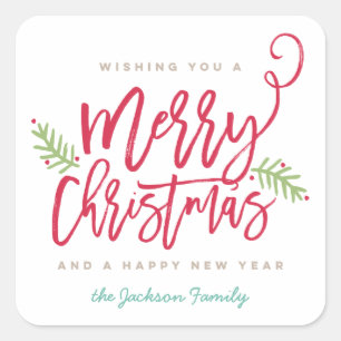 Modern Brush Script Bright Christmas Quadratischer Aufkleber