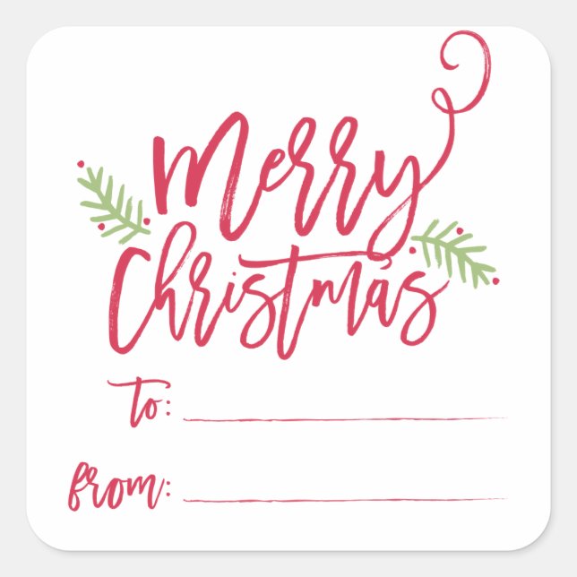 Modern Brush Script Bright Weihnachtsgeschenke Sti Quadratischer Aufkleber (Vorderseite)