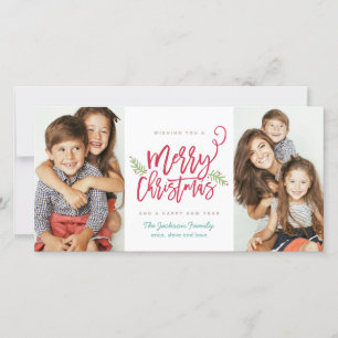 Modern Brush Script Christmas Holiday 2-Photo Feiertagskarte