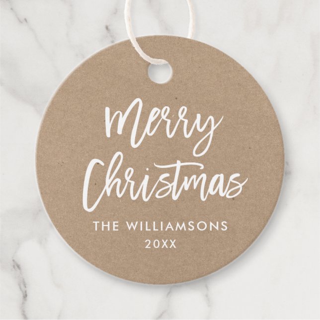 Modern Brush Script Christmas Kraft Geschenkanhänger (Vorderseite)