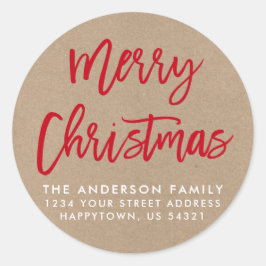 Modern Brush Script Christmas Kraft Umschlag Aufkl Runder Aufkleber