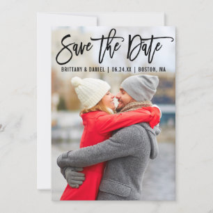 Modern Brush Script Couple Foto B Save the Date