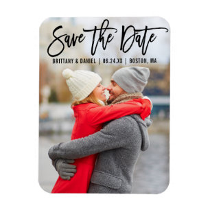 Modern Brush Script Couple Foto B Save the Date Magnet