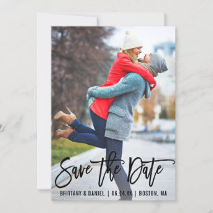 Modern Brush Script Foto Save the Date B Karte