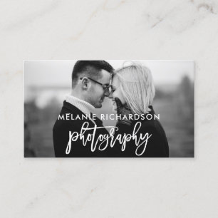 Modern Brush Script Fotografie Foto BW Visitenkarte