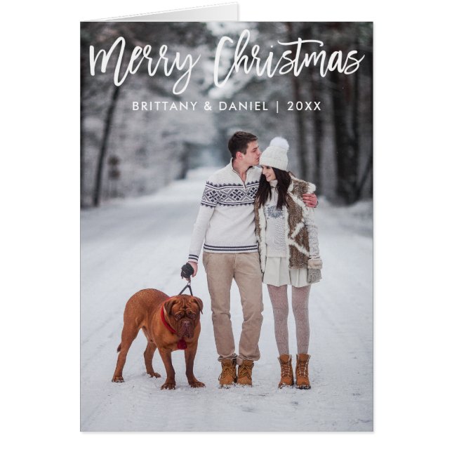 Modern Brush Script Frohe Weihnachtsfalte Karte (Vorne)