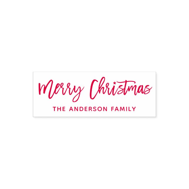 Modern Brush Script Frohe Weihnachtsstern Red Permastempel (Design)