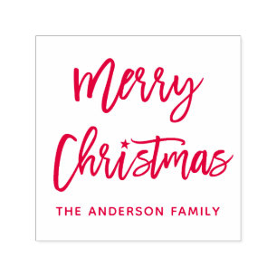 Modern Brush Script Frohe Weihnachtsstern Red Permastempel