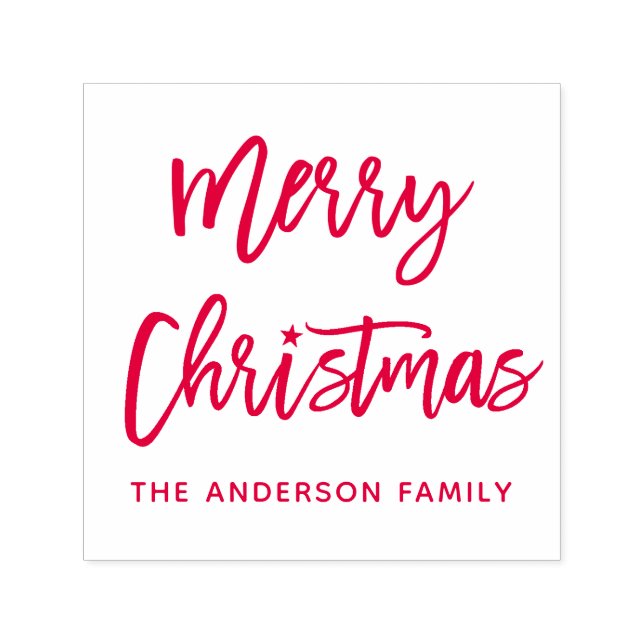 Modern Brush Script Frohe Weihnachtsstern Red Permastempel (Design)