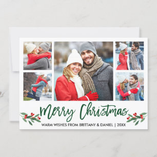 Modern Brush Script Green 5 Foto Frohe Weihnachten