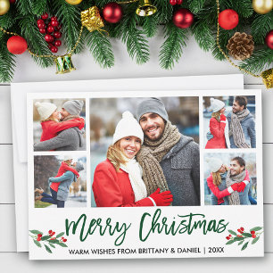 Modern Brush Script Green 5 Foto Frohe Weihnachten