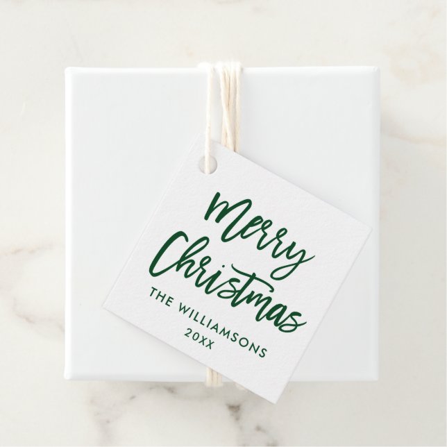 Modern Brush Script Green Christmas Square Geschenkanhänger (Beispiel)