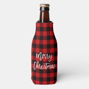 Modern Brush Script Karierte Weihnachten Rot Flaschenkühler
