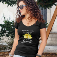 Modern Brush Script Limoncello Lemons Black V-Neck