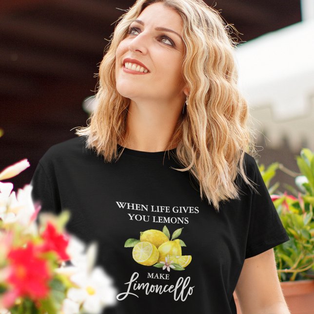 Modern Brush Script Limoncellon Lemons Black T-Shirt (Many shirt sizes, colors & styles to choose from.)