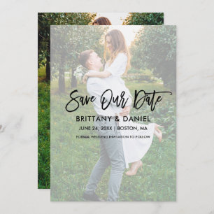Modern Brush Script Overlay Rette unsere Date Card Save The Date