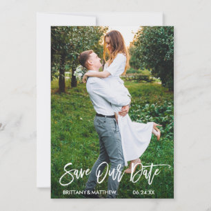 Modern Brush Script Rette unsere Date Foto Card Save The Date
