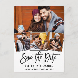 Modern Brush Script Save the Date 4 Foto Couple Postkarte