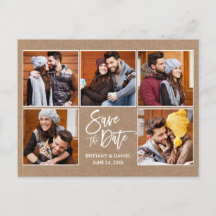 Modern Brush Script Save the Date 5 Foto Kraft Postkarte