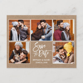 Modern Brush Script Save the Date 5 Foto Kraft Postkarte