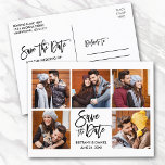 Modern Brush Script Save The Date 5 Photo Couple Postkarte<br><div class="desc">Modern Brush Script 5 Photo Save The Date Postcard</div>