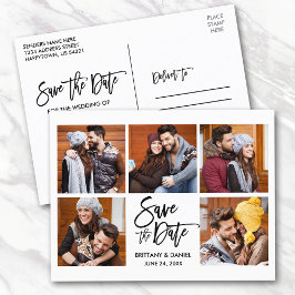 Modern Brush Script Save The Date 5 Photo Couple Postkarte