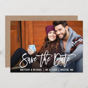 Modern Brush Script Save the Date Foto Kraft Card Einladung